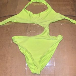 Lovers + Friends Neon yellow one piece cutout swim